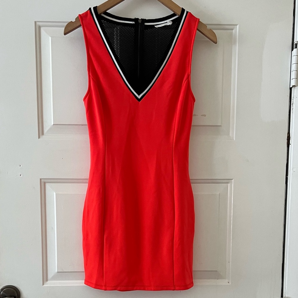 Neon mesh back mini dress